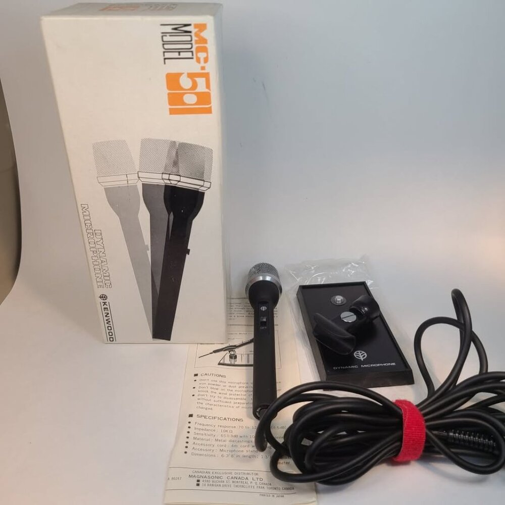 Vintage Kenwood MC-501 Dynamic Microphone With Box & Stand